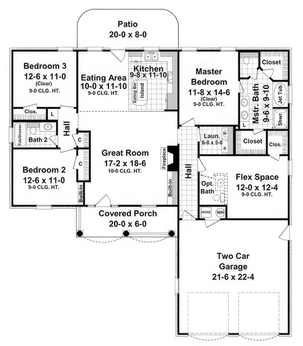 House Blueprint - Ranch Floor Plan - Main Floor Plan #21-579