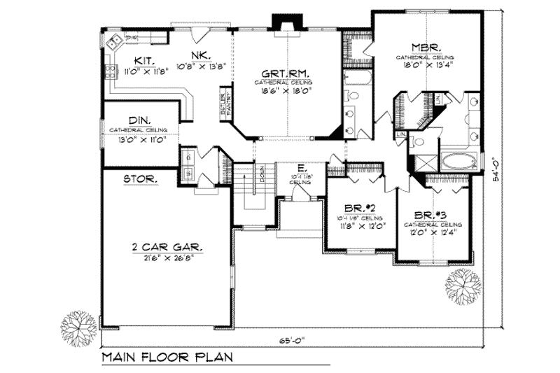Home Plan - Floor Plan - Main Floor for Traditional House Plan #70-318 - 3 bed, 2 bath