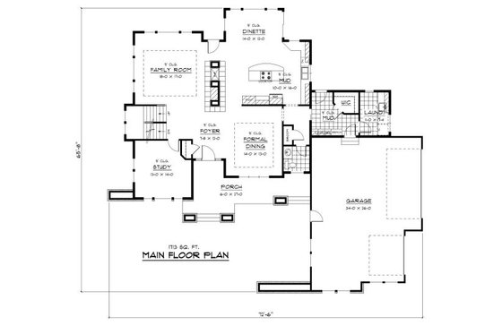Floor Plan - Main Floor for Prairie House Plan #51-283 - 3 bed, 2.5 bath