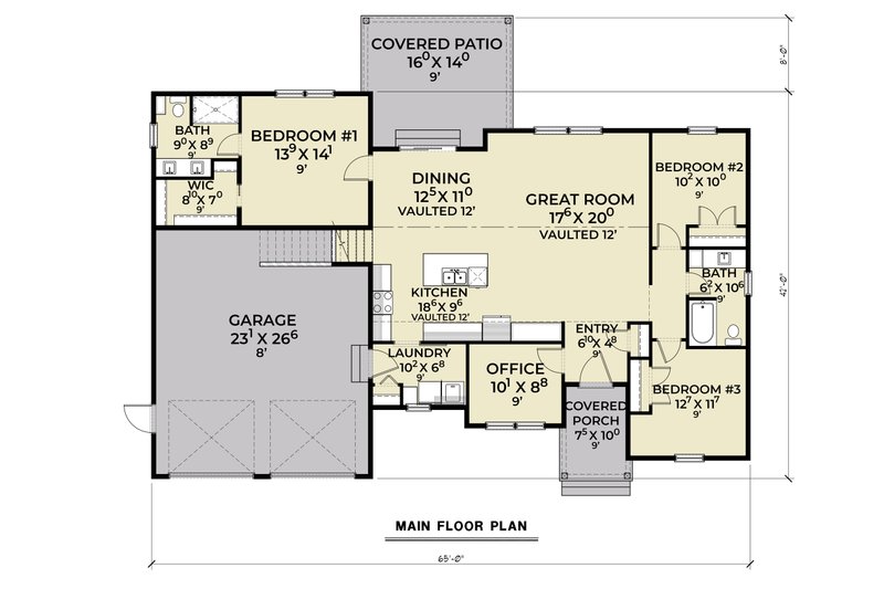 House Plan Design - Floor Plan - Main Floor for Craftsman House Plan #1070-206 - 3 bed, 2 bath