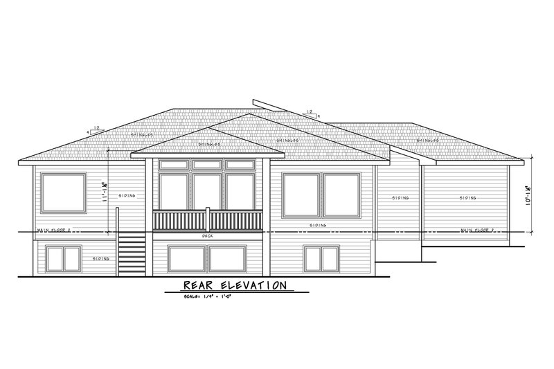 House Blueprint - Exterior - Rear Elevation for Contemporary House Plan #20-2461 - 3 bed, 2.5 bath