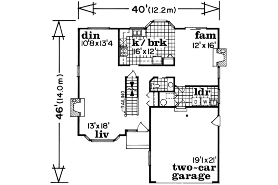 Floor Plan - Main Floor for Traditional House Plan #47-544 - 4 bed, 2.5 bath