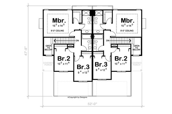 Floor Plan - Upper Floor for Modern House Plan #20-2542 - 3 bed, 2.5 bath