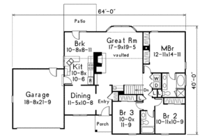 Floor Plan - Main Floor for Ranch House Plan #57-202 - 3 bed, 2 bath