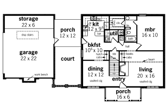 Floor Plan - Main Floor for European House Plan #45-319 - 3 bed, 2 bath