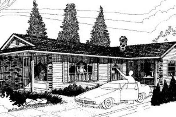 Exterior - Front Elevation for Ranch House Plan #303-169 - 2 bed, 1 bath