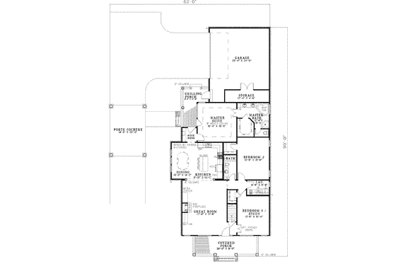 Floor Plan - Main Floor for Southern House Plan #17-2109 - 3 bed, 2 bath