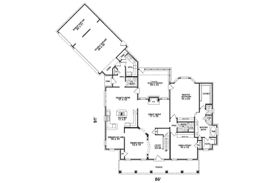 Floor Plan - Main Floor for Southern House Plan #81-356 - 3 bed, 3 bath