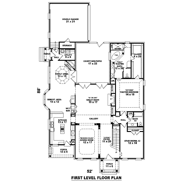 Floor Plan - Main Floor for Colonial House Plan #81-1613 - 3 bed, 3 bath
