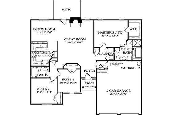 Main level floor plan - 1400 square foot European home