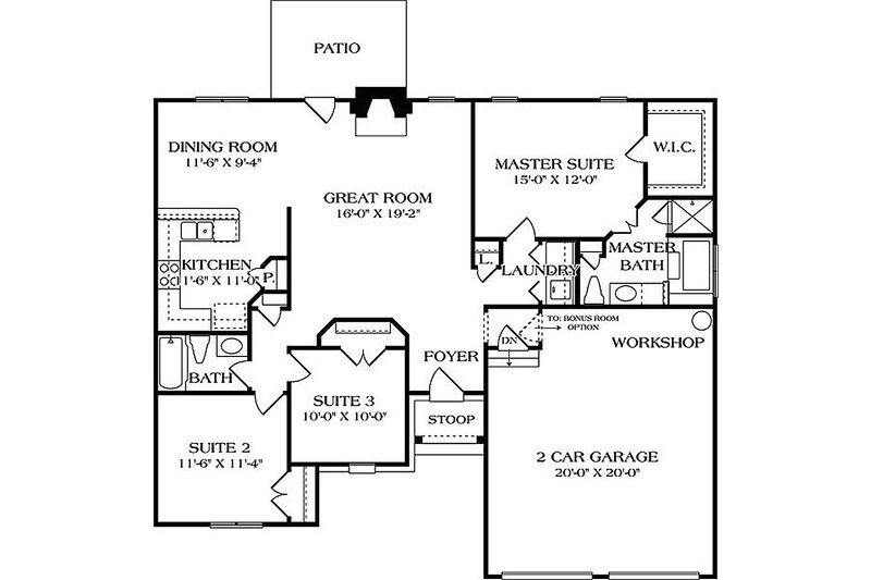 Home Plan - Main level floor plan - 1400 square foot European home