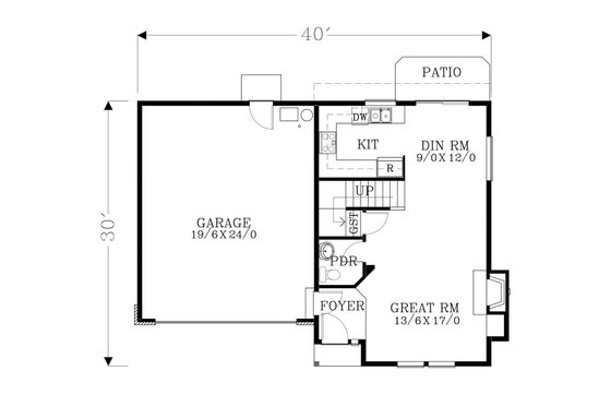 Floor Plan - Main Floor for Craftsman House Plan #53-509 - 3 bed, 2.5 bath