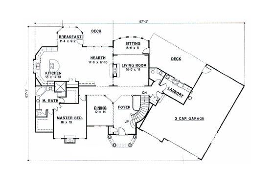 Floor Plan - Main Floor for Modern House Plan #67-301 - 4 bed, 3 bath