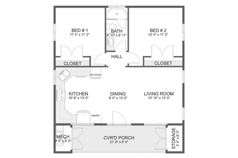Dream House Plan - Floor Plan - Main Floor for Modern House Plan #1060-338 - 2 bed, 1 bath
