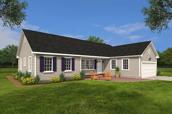 Exterior - Front Elevation 3 for Ranch House Plan #1082-7 - 3 bed, 2 bath