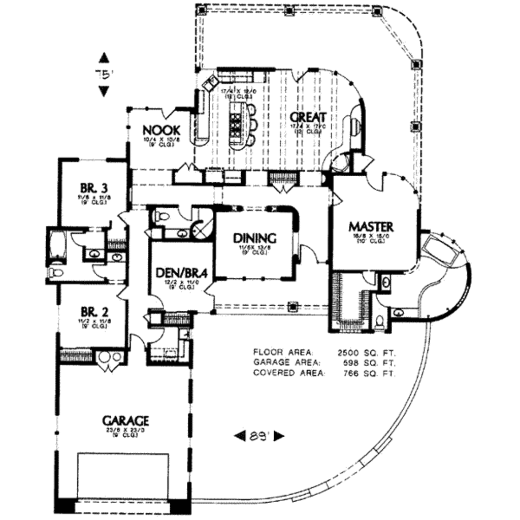 Adobe / Southwestern Style House Plan - 4 Beds 3 Baths 2500 Sq/Ft Plan #4-134
