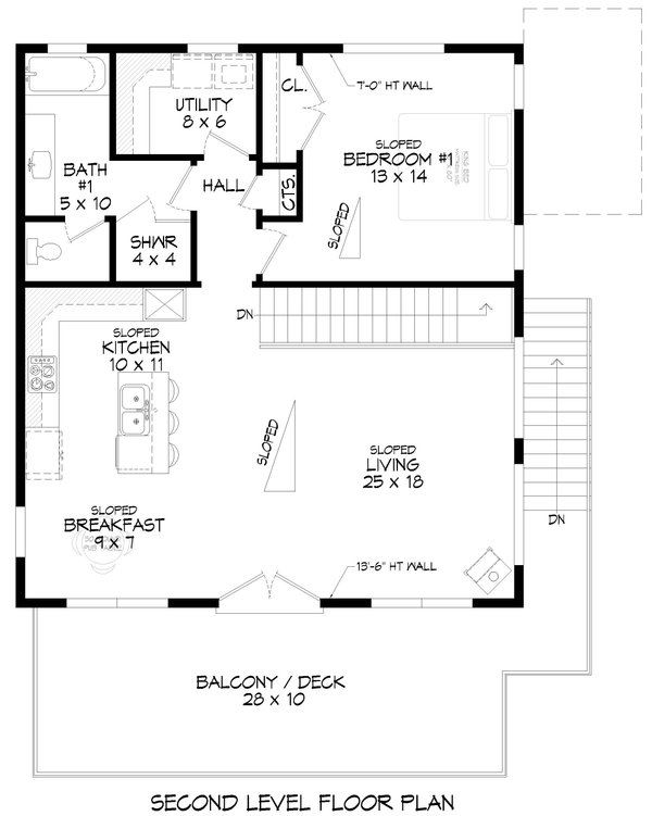 Southern Floor Plan - Upper Floor Plan #932-1005