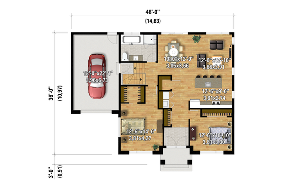 Floor Plan - Main Floor for Contemporary House Plan #25-5022 - 2 bed, 1 bath