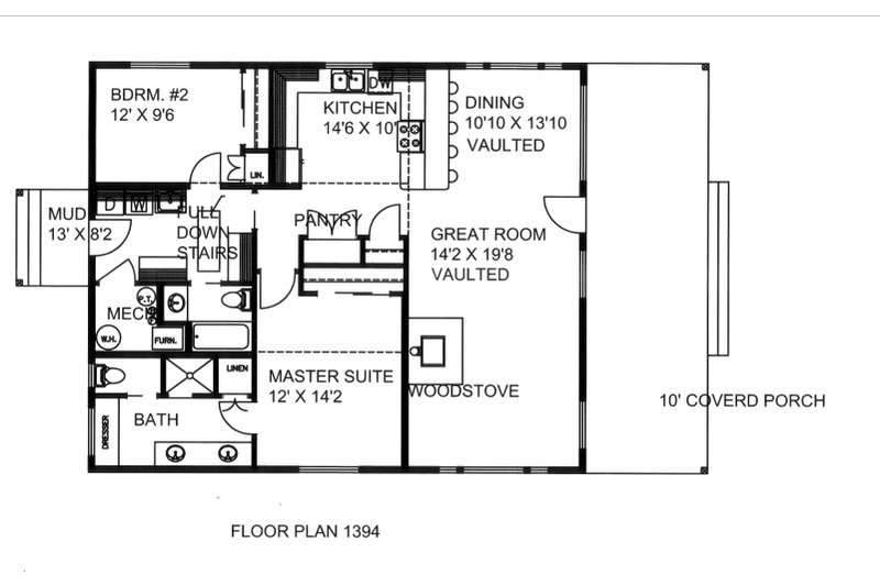 House Blueprint - Floor Plan - Main Floor for Cottage House Plan #117-943 - 2 bed, 2 bath