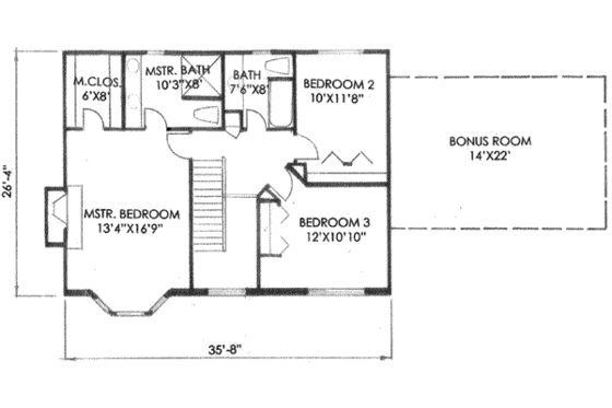 Floor Plan - Upper Floor for Traditional House Plan #136-113 - 3 bed, 2.5 bath