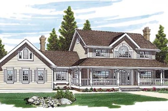 Exterior - Front Elevation for Country House Plan #47-305 - 4 bed, 3 bath