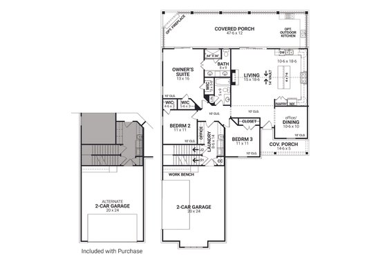 Floor Plan - Main Floor for Farmhouse House Plan #119-437 - 3 bed, 2 bath