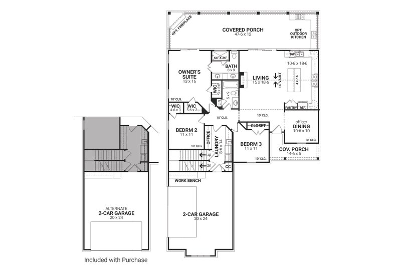 Architectural House Design - Floor Plan - Main Floor for Farmhouse House Plan #119-437 - 3 bed, 2 bath