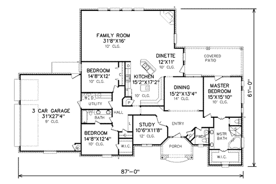 Floor Plan - Main Floor for European House Plan #65-424 - 3 bed, 3 bath