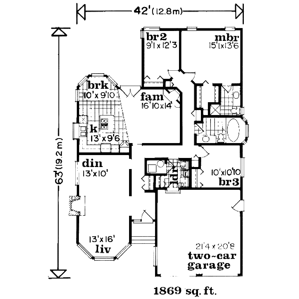 Traditional Style House Plan - 3 Beds 2 Baths 1869 Sq/Ft Plan #47-574 ...