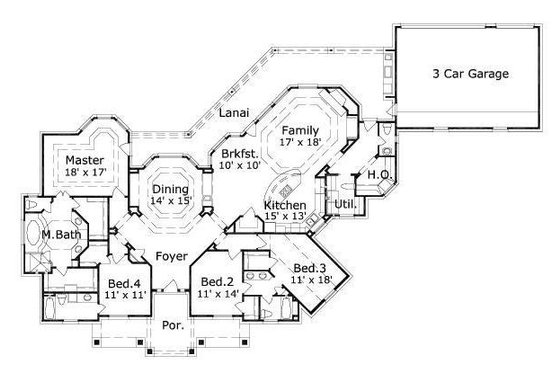 Floor Plan - Main Floor for European House Plan #411-556 - 4 bed, 3.5 bath