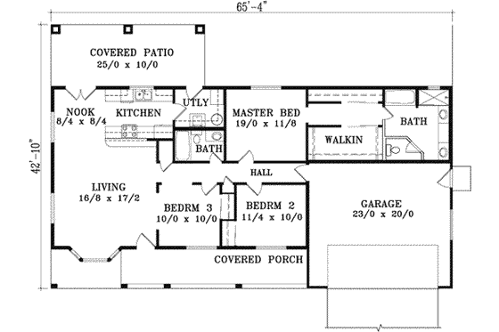 Floor Plan - Main Floor for Ranch House Plan #1-1249 - 3 bed, 2 bath