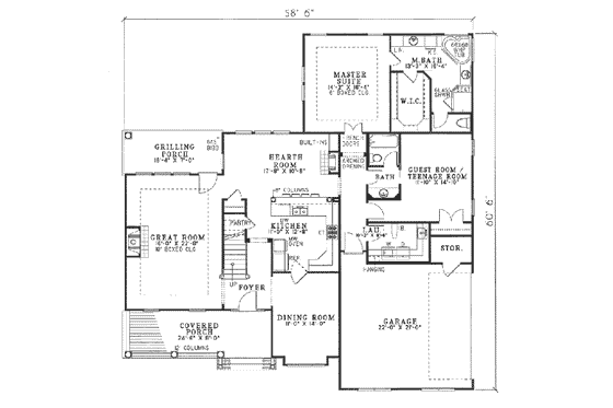 Floor Plan - Main Floor for Traditional House Plan #17-2073 - 5 bed, 3 bath