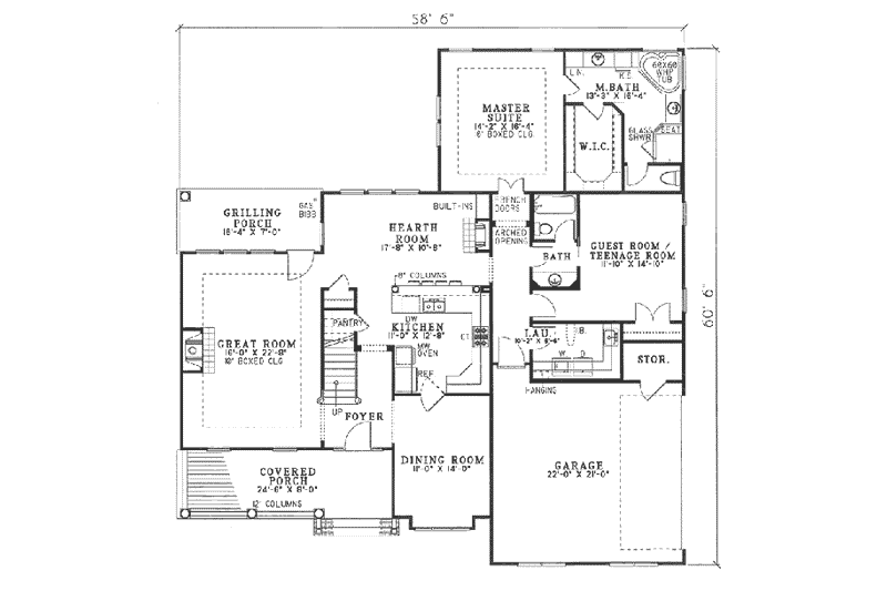 Architectural House Design - Floor Plan - Main Floor for Traditional House Plan #17-2073 - 5 bed, 3 bath