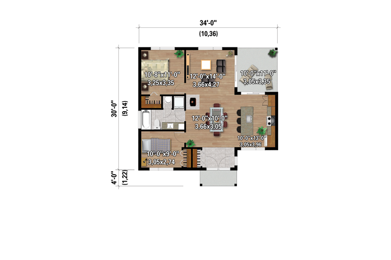 Home Plan - Floor Plan - Main Floor for Cabin House Plan #25-4964 - 2 bed, 1 bath