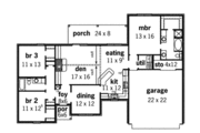 European Style House Plan - 3 Beds 2 Baths 1680 Sq/Ft Plan #16-250 