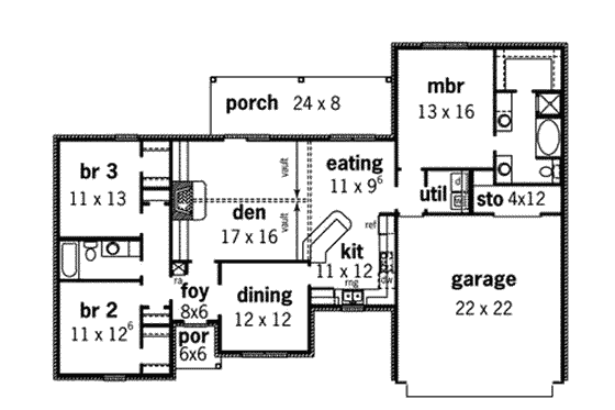 Floor Plan - Main Floor for European House Plan #16-250 - 3 bed, 2 bath