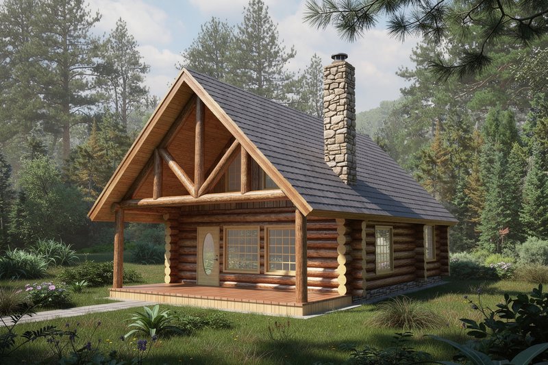 Exterior - Front Elevation 2 for Log House Plan #117-500 - 1 bed, 1 bath
