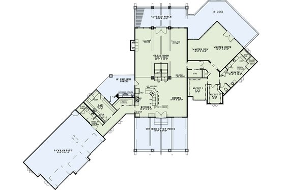 Floor Plan - Main Floor for Craftsman House Plan #17-2500 - 3 bed, 4 bath