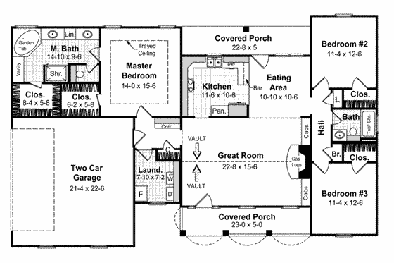 Floor Plan - Main Floor for Ranch House Plan #21-156 - 3 bed, 2 bath