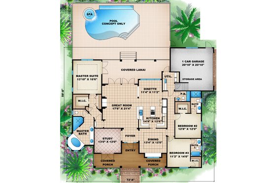 Floor Plan - Main Floor for Beach House Plan #27-437 - 3 bed, 4.5 bath