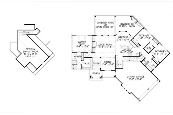 Floor Plan - Main Floor for Craftsman House Plan #54-494 - 3 bed, 2.5 bath