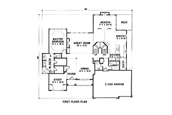 Floor Plan - Main Floor for Traditional House Plan #67-149 - 4 bed, 4 bath