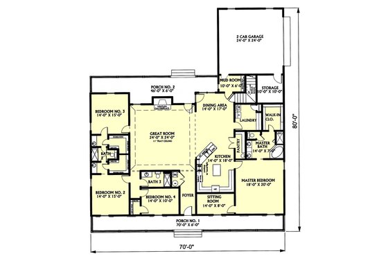 Floor Plan - Main Floor for Country House Plan #44-129 - 4 bed, 3 bath
