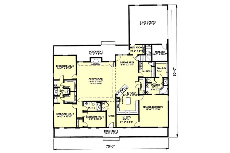 Home Plan - Floor Plan - Main Floor for Country House Plan #44-129 - 4 bed, 3 bath