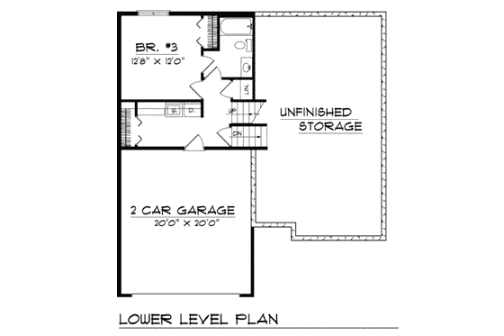 Floor Plan - Lower Floor for Traditional House Plan #70-108 - 3 bed, 3 bath