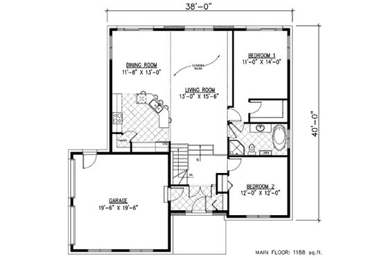 Floor Plan - Main Floor for European House Plan #138-310 - 2 bed, 1 bath