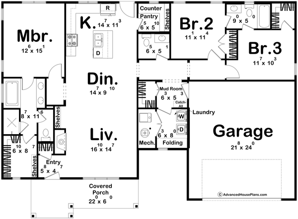 Dream House Plan - Farmhouse Floor Plan - Main Floor Plan #455-554