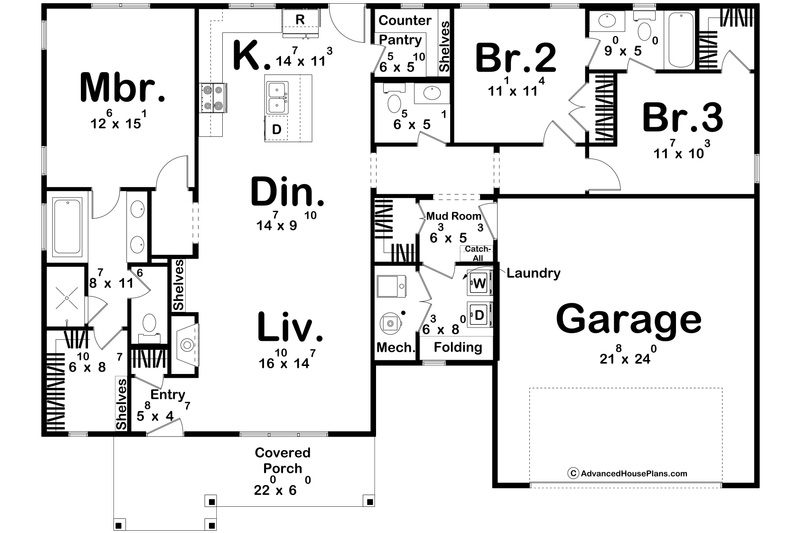 Home Plan - Floor Plan - Main Floor for Farmhouse House Plan #455-554 - 3 bed, 2.5 bath