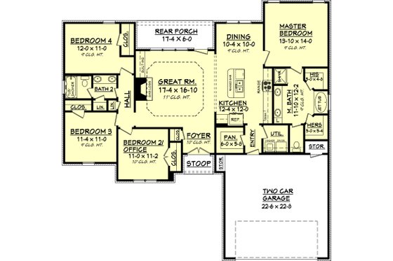 Floor Plan - Main Floor for Traditional House Plan #430-69 - 4 bed, 2 bath