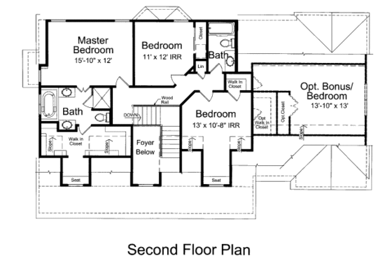 Floor Plan - Upper Floor for Cottage House Plan #46-434 - 4 bed, 2.5 bath